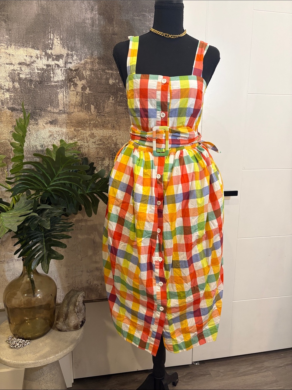 Christopher John Rogers Multicolor Gingham Midi Dress